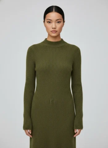 Ribbed Knit Mock-Neck Maxi Dress